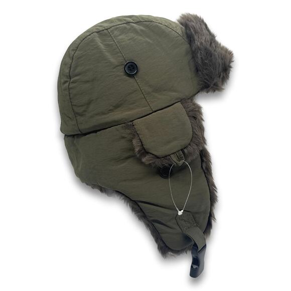 Olive Green Aviator Soft Faux Fur Ear Flap Hat Winter Ski Trooper Trapper Hat - Picture 6 of 8